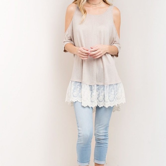 Kori Tops - NWT Kori Cold Shoulder Top w/ Mesh Trim La…